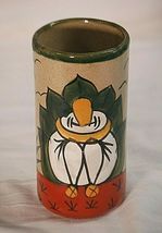 Mexican Folk Art Terra Cotta Pottery Tumbler Cactus Siesta Scene Hand Pa... - $19.79