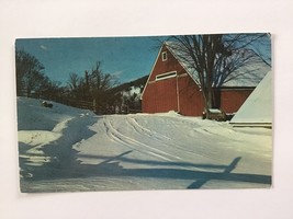  vintage POSTCARD unposted ✉️ RED BARN IN SNOW Massachusetts USA - £1.94 GBP