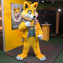 Yellow Wolf mascot costume character dressed with a Boyfriend Jeans and Wallets - £985.14 GBP