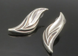 925 Sterling Silver - Vintage Shiny Floral Leaf Motif Drop Earrings - EG... - £29.47 GBP