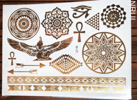 Egyptian Colorful Gold Henna Pattern Temporary Tattoo - $4.90