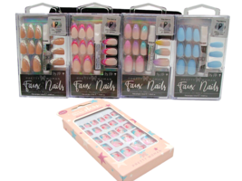 Mixed Lot 5 Pretty Woman Press on Nails New Glue Pink French Pastel Blue Coffin - £15.12 GBP