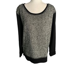Cynthia Rowley Boucle Sweater Top L Black Long Sleeve Side Zip Stretch Sleeves - £18.14 GBP