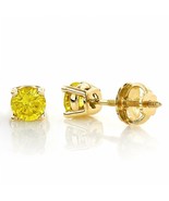 0.15CT Canary Yellow SI1-SI2 Diamond 14K Yellow Gold Men&#39;s Single Stud E... - £68.33 GBP