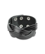 Jewelry Trends Black Genuine Leather Bracelet with a Triple Cut Weave Br... - $46.37 CAD