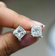 4Ct Princess Simulated Moissanite Solitaire Stud Earrings 14K White Gold Plated - £32.87 GBP