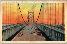 Linen Postcard Delaware River Bridge Philadelphia Pennsylvania Posted 1948 - £8.72 GBP
