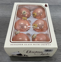 Christmas By Krebs Ornaments Glazed Peach with Crowns Vintage Complete Set of 6 - £13.10 GBP
