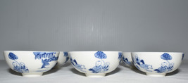 Vtg Japanese Sushi Soy Sauce Bowls 6pc Set Blue White Porcelain Bowls w Figures - £19.63 GBP