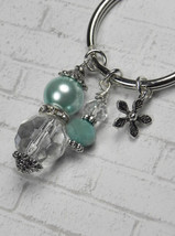 Flower Glass Crystal Rhinestone Beaded Handmade Split Ring Keychain Aqua... - £11.23 GBP