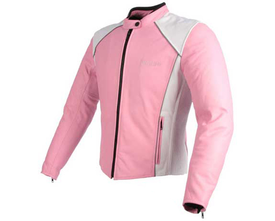 Women's Motorbike Jacket Pink and White With Leather Fastening Zipper Tab Collar
