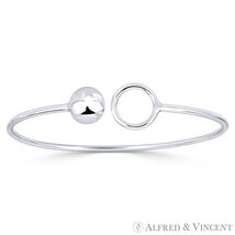 10mm Ball Bead &amp; 13mm Circle Ring Open-Cuff Bangle .925 Sterling Silver ... - $33.31