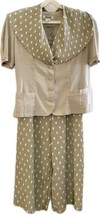 Vintage Women 2 pc Wide Leg Pant Suit Outfit Polyester Green Medium Shou... - £11.78 GBP
