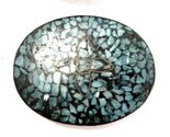 Brass Green Blue Stone Inlaid Mosaic Oval Trinket Box Vintage - $14.99