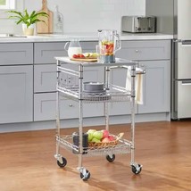 Compact Kitchen Cart with Stainless Steel Top and 2 Bottom Storage Shelves - $2,737.63 MXN