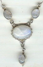 Drop Style Stamped 925 Necklace with Four Oval Moonstone Cabochon - £47.96 GBP