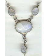 Drop Style Stamped 925 Necklace with Four Oval Moonstone Cabochon - $82.06 CAD