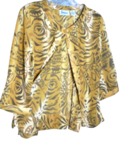 Joanna Petite Women&#39;s Size PM Gold Brown Animal Print Open Blouse 3/4 Sleeve - £7.71 GBP