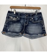 Rock Revival Women’s Denim Shorts Size 27 Distressed Cuffed Dark Wash - $1,036.70 MXN