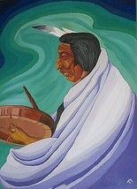 Lee Joshua Oa Native American Indian Art Painting Tribal Drum Circle Powwow 1973 - £776.68 GBP