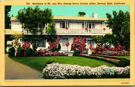 Residence of George Burns Gracie Allen Beverly Hills CA UNP Linen Postcard E2 - £3.84 GBP