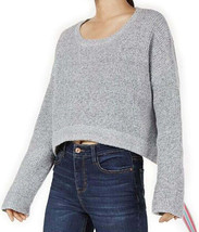 CRAVE FAME Juniors Ribbon Tie Cropped Sweater Color Grey Combo Size X-Large - £28.48 GBP