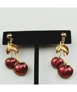 Vintage Avon Cherry Earrings Red Enamel Gold Tone Pierced Signed - £11.69 GBP