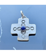 NAVAJO VINTAGE 925 STERLING SILVER NATURAL LAPIS LAZULI CROSS PENDANT - $95.25 CAD