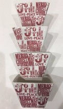 Ciroa Simple Serve Set of  4 Square White &amp; Red Porcelain Bowls Love Pea... - $24.74