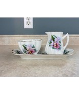 Queens Creamer And Sugar Bowl With Matching Table Tray Floral Design Fin... - $18.70