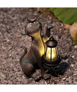 Solar Powered CAT PET Statue Bird Lighted Lantern Sculpture Resin Outdoo... - €32,32 EUR