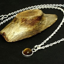 Solid 925 Silver Tiger&#39;s Eye Round Natural Gemstone Necklace Jewelry - £4.43 GBP