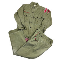 Vintage Boy Scouts of America Uniform Green Shirt &amp; Pants W/ Red Trim Sa... - £16.35 GBP