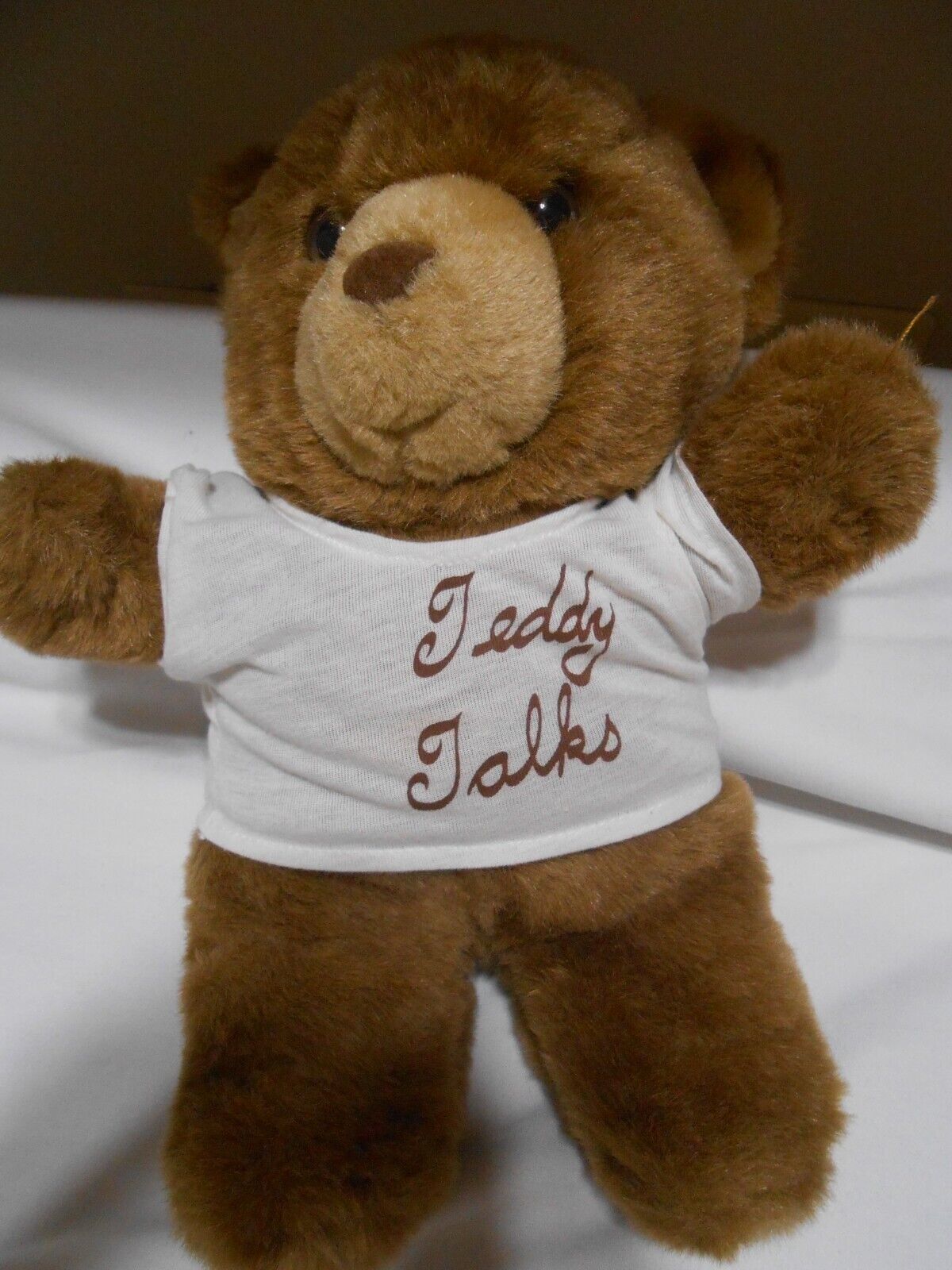 Rare Vtg 12" Teddy Talks Uneeda plush wearing T-Shirt very animated & Working  - $24.74