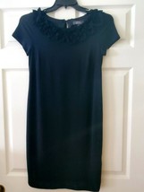 Dress Barn Collection Black Party Dress Size 8 with Cap Sleeves Floral Collar - £22.37 GBP