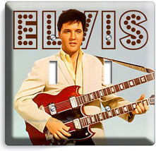 Elvis Presley Holding Twin Neck Guitar Double Light Switch Plate Room Home Decor - £8.75 GBP