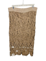 Crochet Lace Overlay Midi Skirt Large Tan Pull On Beachy Boho Y2K Fairy ... - $932.10 MXN