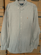 Ralph Lauren Retro Button Down Dress Shirt-17 35 Blu/Pink Striped L/S X Large - £11.83 GBP