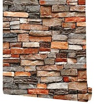 17.7”×393” Stone Peel And Stick Wallpaper Rock Wallpaper-Stacked Stone - £29.56 GBP