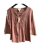 Cynthia Rowley Top Womens 2X Pink Crochet Embroidered Tunic Boho Peasant... - $640.94 MXN