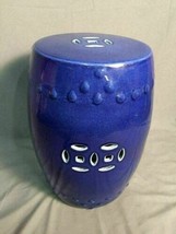 Asian Garden Stool Ceramic Cobalt Blue Side End Table Plant Stand In/Out Display - £75.50 GBP