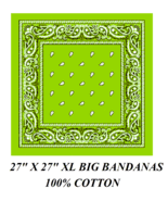 XL BIG SUPER OVER SIZE LIME GREEN PAISLEY 27&quot; BANDANA JUMBO Head Neck Wr... - $14.99