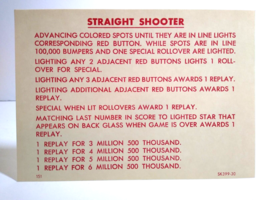 Straight Shooter 1959 Pinball Machine Score Card Instructions NOS SK399-30 - £15.58 GBP