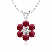 ANGARA Classic Six Petal Ruby Flower Pendant with Diamond in 14K Solid Gold - £468.64 GBP