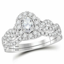 14kt White Gold Oval Diamond Bridal Wedding Ring Band Set Certified - £1,491.90 GBP