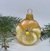 Flower yellow and white glass Christmas handmade ornament,XMAS glass decoration - £8.39 GBP