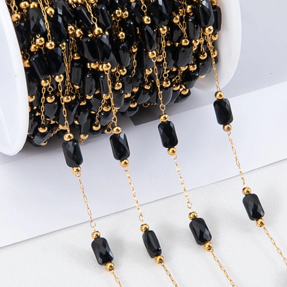 2Meters 1Meter Stainless Steel Crystal Bead Chains Black Natural Stone Necklace - £11.62 GBP+