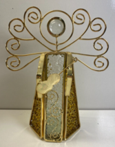 Slag Glass Gold Tone Brass Angel Instrument Votive Candle Holder 6in Christmas - £23.64 GBP