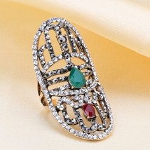 Luxury Vintage Ring Hollow Covered With Crystal Flowers Rings For Lovers Women G - £6.61 GBP