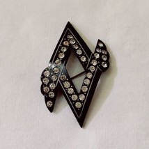 Antique Art Deco Black Plastic Clear Rhinestone Brooch Pin Geometric  C ... - £27.69 GBP